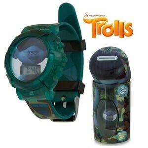 DreamWorks Trolls Green Camouflage Kids‎ Watch With Tin Coin Bank Set
